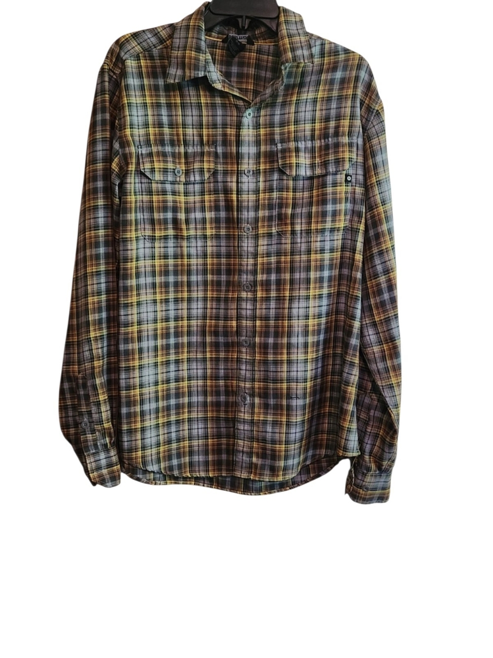 Duluth Trading Co Plaid Flannel Button-Down Shirt Blue and Yellow